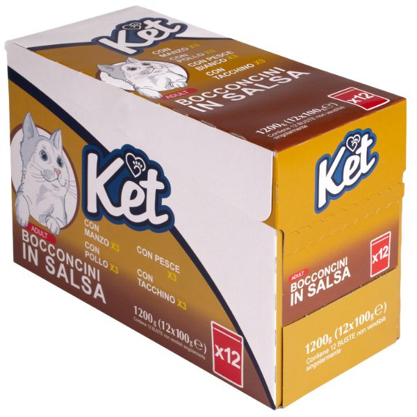 foto del prodotto ket adult bocconcini in salsa multipack 12x100 gr - 48 bustine da 100 gr - spedizione gratis da 39€