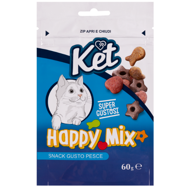 foto del prodotto ket cat snack happy mix 60 gr mix pesce 1 ordine scegli lo sconto bzr5 bzr20 200 punti fedelt 