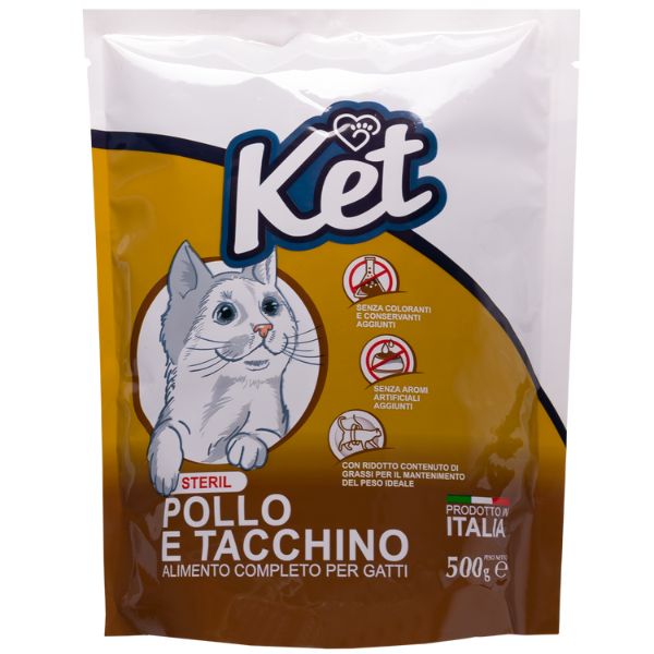foto del prodotto ket cat sterilised pollo e tacchino 500 gr 1 ordine scegli lo sconto bzr5 bzr20 200 punti fedelt 