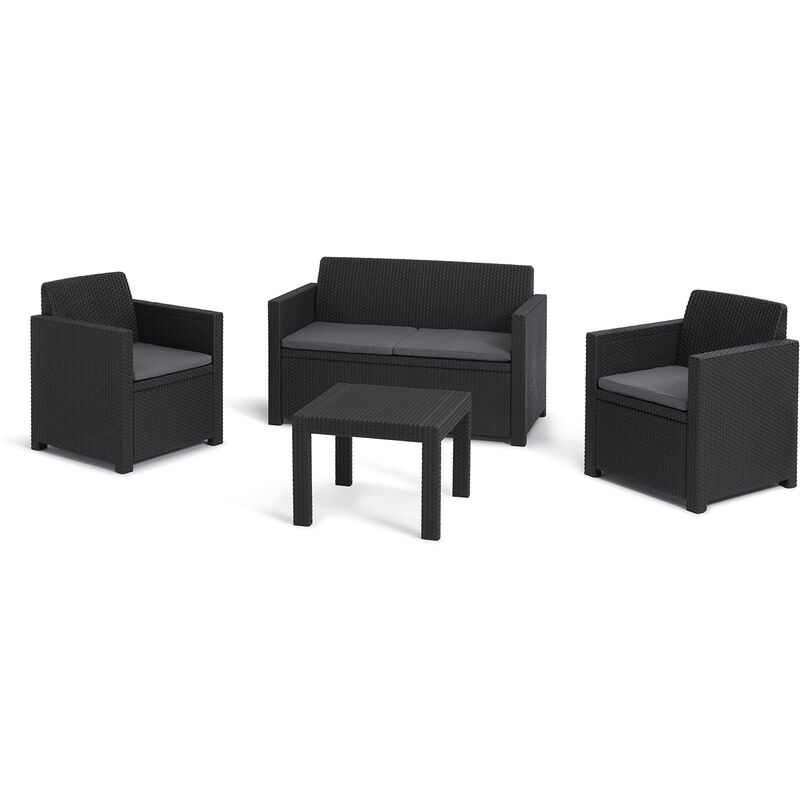 foto del prodotto keter alabama lounge set, mobili da giardino con divano 2 posti, 2 poltrone e tavolino, grafite