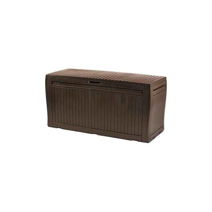 foto del prodotto keter baule da esterno con rotelle comfy in resina marrone 270 lt 116,7xx44,7x57 cm
