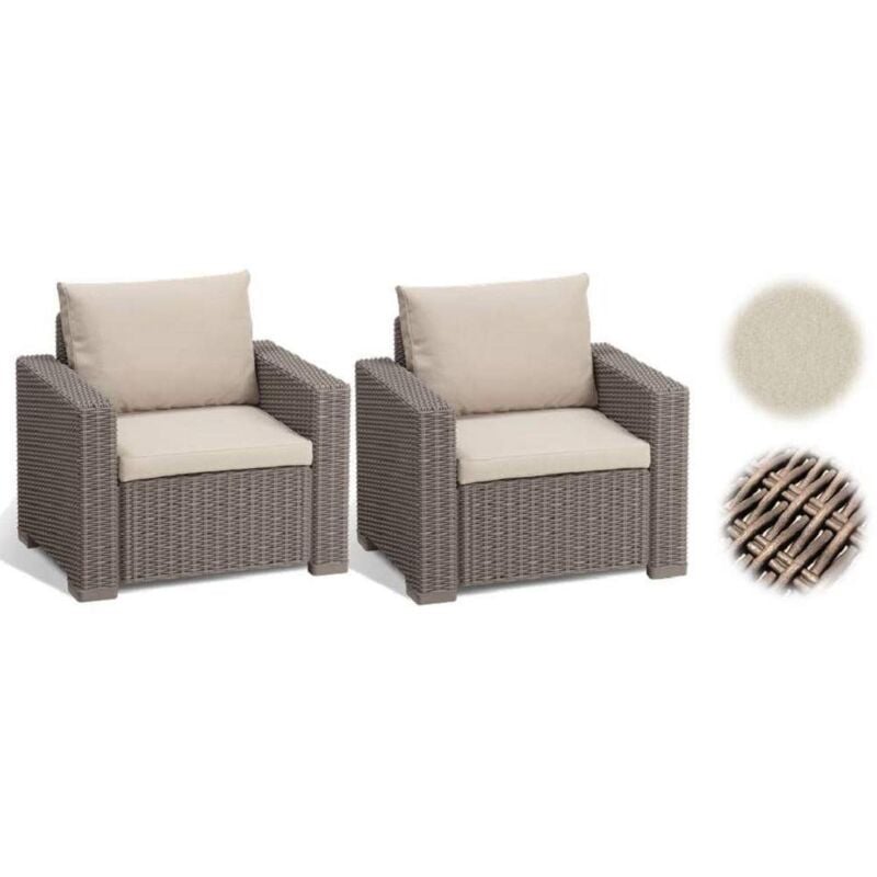 foto del prodotto keter california set 2 poltrone in rattan, set di 2 divanetti con cuscino incluso color cappuccino