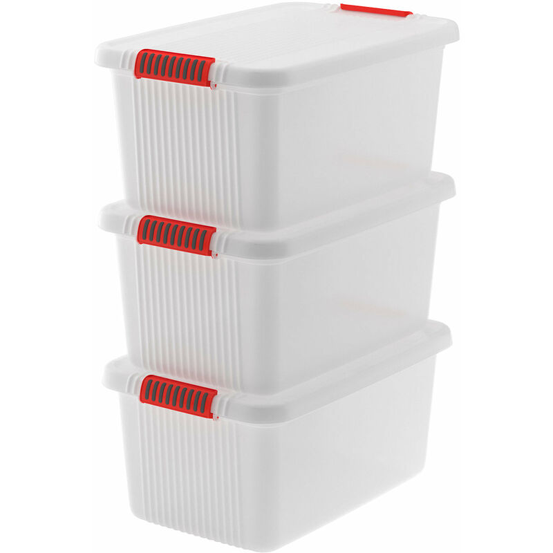 foto del prodotto keter set 3 contenitori rettangolari 59x39x28 cm in plastica k latch l trasparente