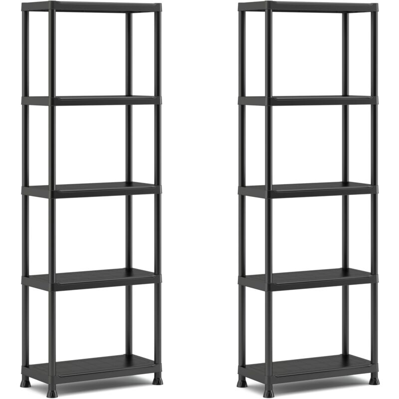 foto del prodotto keter set da 2 scaffali 60 5, nero, 5 ripiani, portata massima 20 kg ciascuno, 60x30x174h cm