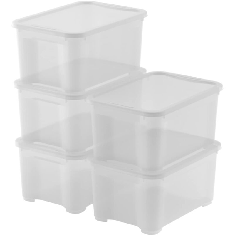 foto del prodotto keter set di 5 contenitori in plastica con coperchio t box xs, trasparenti, ideali per vestiti, scarpe e come portaoggetti, adatti per armadi e
