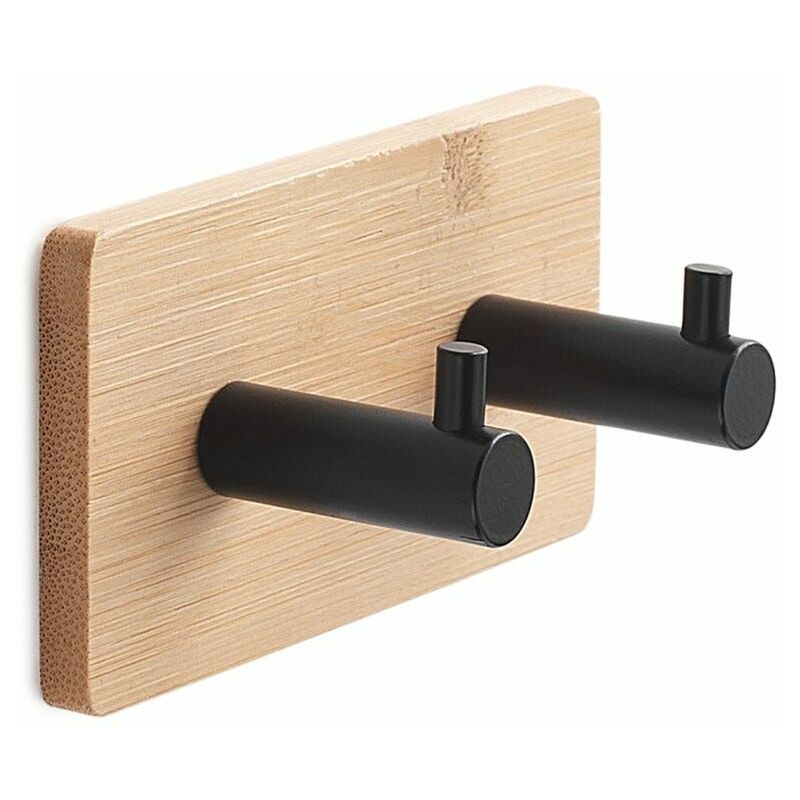 foto del prodotto kiamami valentina appendiabiti adesivo in legno naturale di bambu e metallo nero