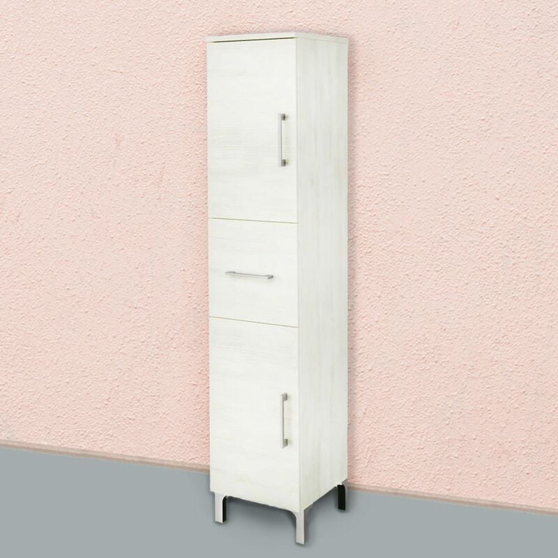foto del prodotto kiamami valentina armadietto a colonna per bagno a terra 150cm bianco effetto legno rimini