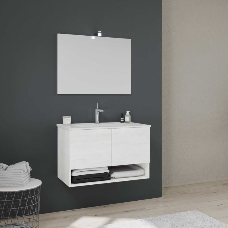 foto del prodotto kiamami valentina armadietto bagno sospeso con ante quercia bianco 80cm venezia
