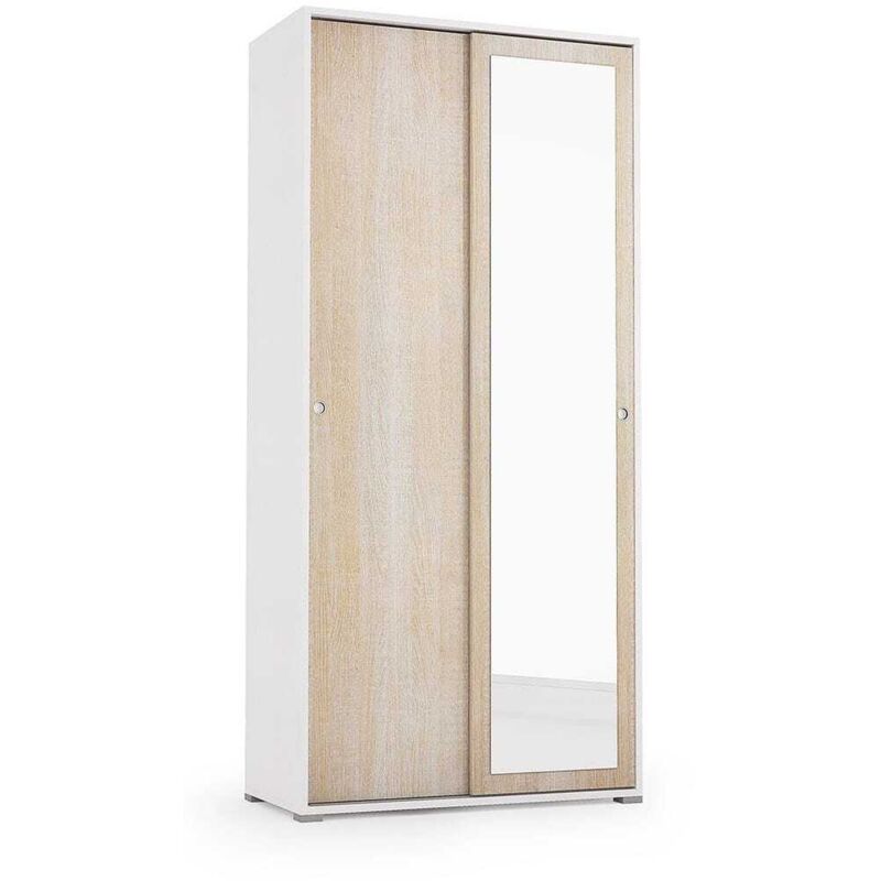 foto del prodotto kiamami valentina armadio bianco e rovere con anta a specchio e sbarra appendiabiti