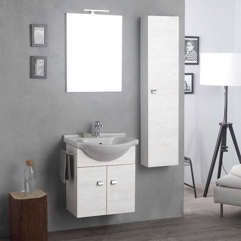 foto del prodotto kiamami valentina arredo bagno sospeso mobile, specchio e colonna quercia bianco facile