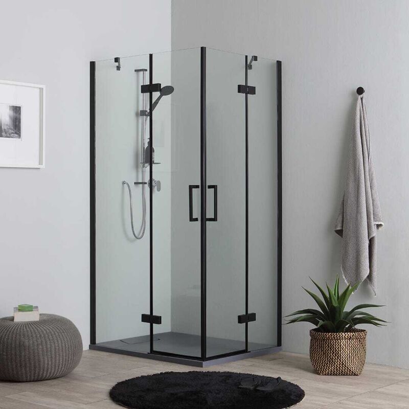 foto del prodotto kiamami valentina box doccia 80x100 h190 porta battente nero opaco senza telaio london