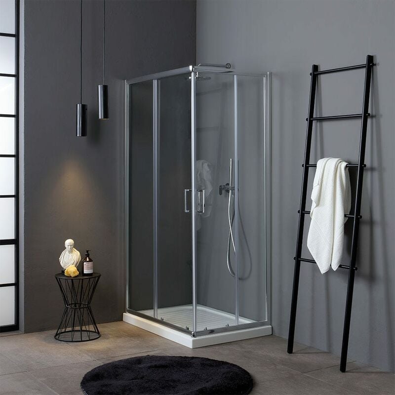 foto del prodotto kiamami valentina box doccia angolare scorrevole 70x100 cm cristallo trasparente luna