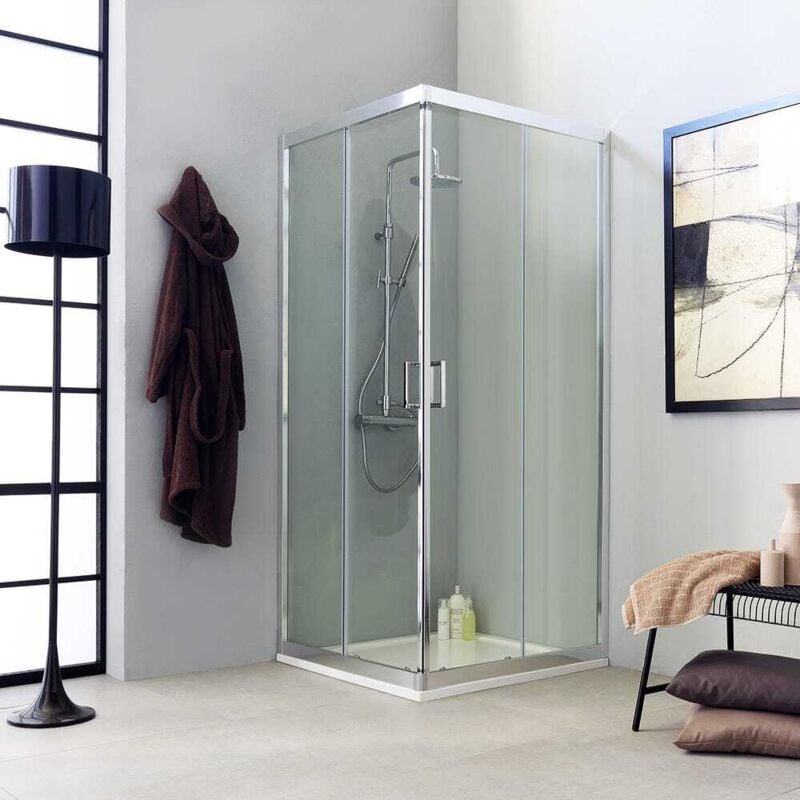 foto del prodotto kiamami valentina box doccia trasparente quadrato 80x80 apertura scorrevole design moderno fly