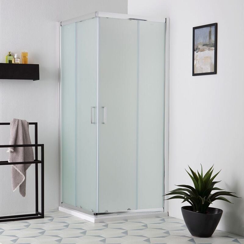 foto del prodotto kiamami valentina box doccia vetro satinato 6 mm quadrato 70x70 scorrevole giada