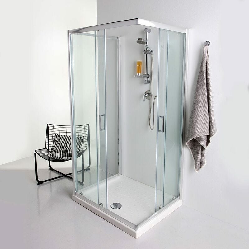 foto del prodotto kiamami valentina cabina doccia 3 lati 80x120x80 in cristallo trasparente 6mm