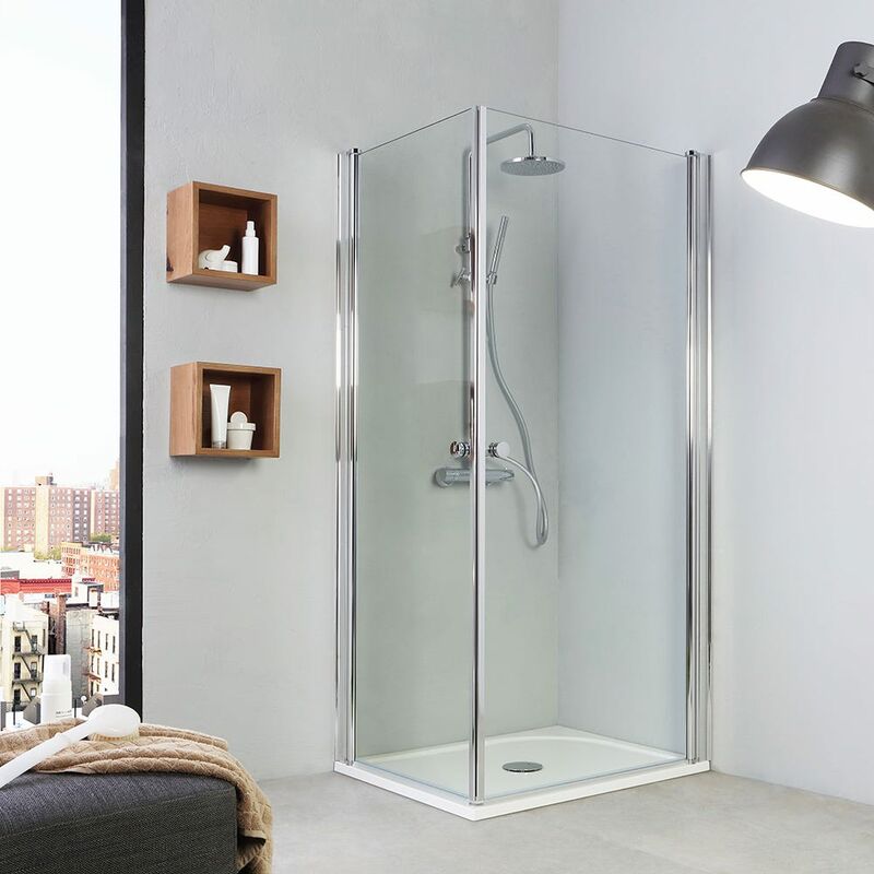 foto del prodotto kiamami valentina cabina doccia 70x90 angolare due ante chiusura a battente cristal
