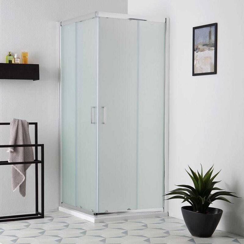 foto del prodotto kiamami valentina cabina doccia quadrata 90 x 90cm vetro satinato 6mm scorrevoli giada