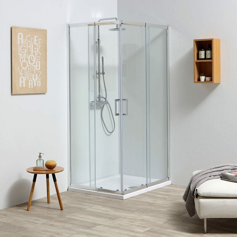 foto del prodotto kiamami valentina cabina doccia regolabile su misura da 68 a 80 cm in vetro 4 mm leo