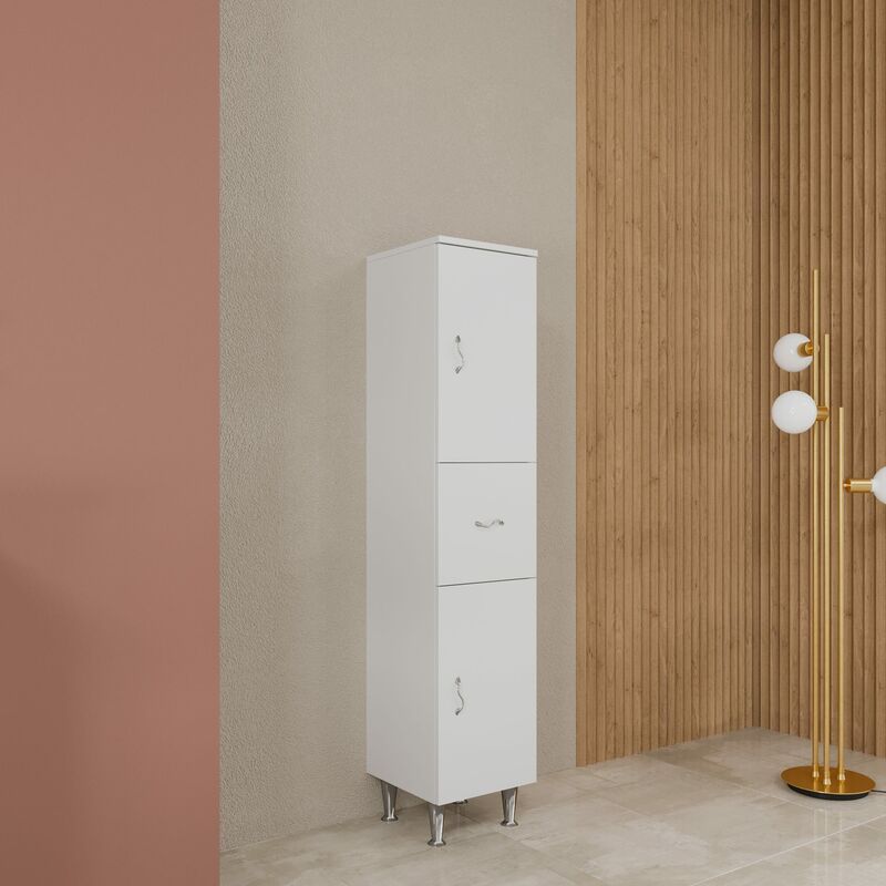 foto del prodotto kiamami valentina colonna bagno a terra 150cm, 2 ante ed 1 cassetto bianco lucido easy