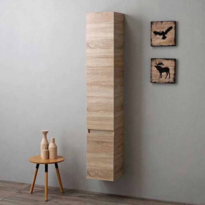 foto del prodotto kiamami valentina colonna bagno sospesa con 2 ante quercia naturale