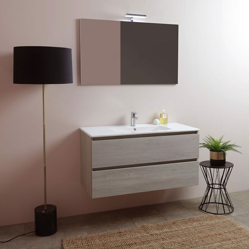 foto del prodotto kiamami valentina composizione bagno sospesa 100cm a cassetti effetto legno olmo berlin
