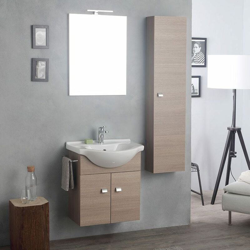 foto del prodotto kiamami valentina composizione bagno sospesa 58 31 cm con colonna quercia naturale
