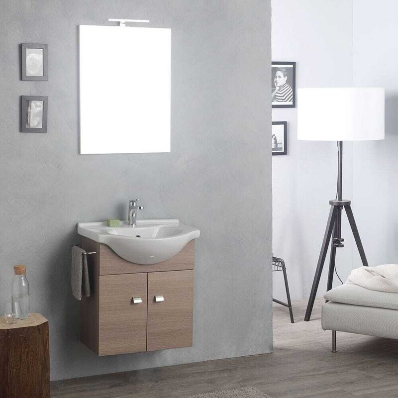 foto del prodotto kiamami valentina composizione sospesa in quercia naturale completa di lavabo, specchio e luce