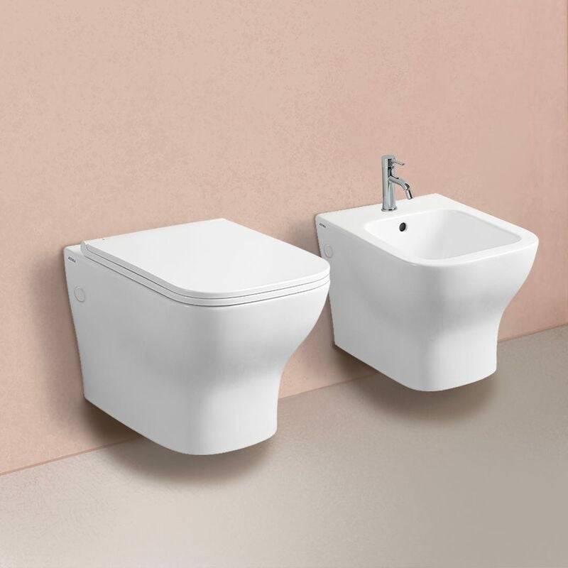 foto del prodotto kiamami valentina coppia di sanitari bidet e wc sospesi ceramica bianco lucido swing