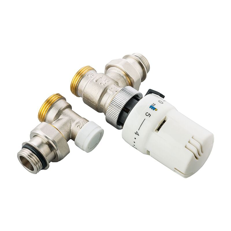 foto del prodotto kiamami valentina kit con valvola e detentore a squadra 1 2 x 3 4 con testa termostatica