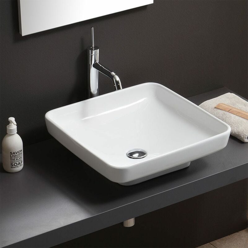 foto del prodotto kiamami valentina lavabo appoggio per rubinetto a muro design quadrato 45x45