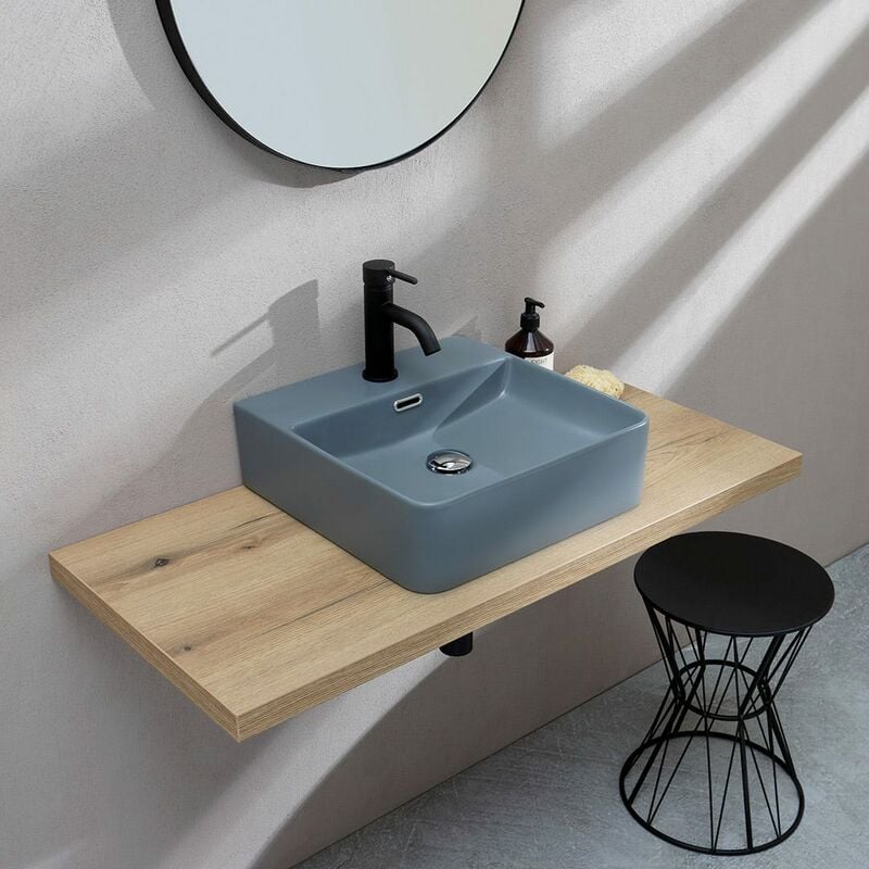 foto del prodotto kiamami valentina lavabo appoggio quadrato ceramica grigio blu