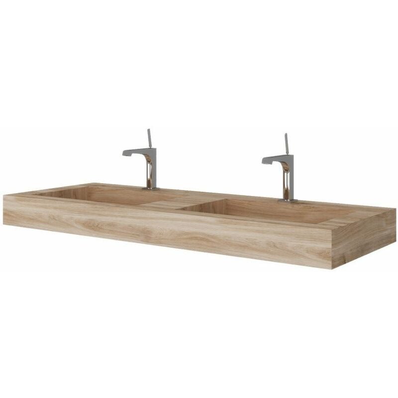 foto del prodotto kiamami valentina lavabo bagno 120cm a due vasche in hpl rovere miele