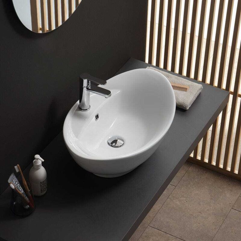 foto del prodotto kiamami valentina lavabo da appoggio ovale in ceramica bianca