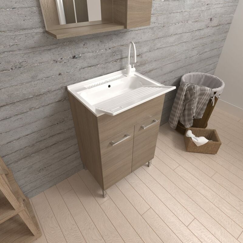 foto del prodotto kiamami valentina lavatoio 50x50 con ante quercia naturale e tavola lavapanni pratico