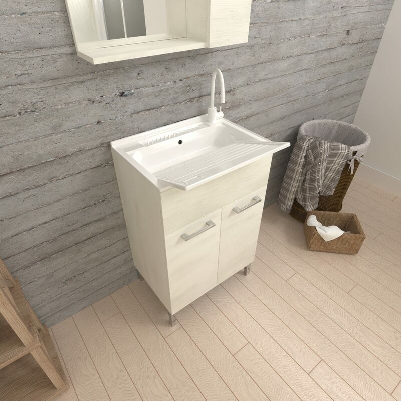 foto del prodotto kiamami valentina lavatoio per interno 50x50 quercia bianco e asse lavapanni pratico