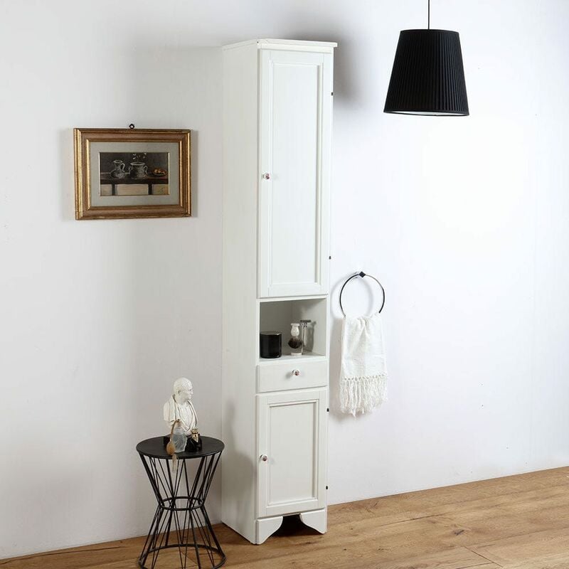 foto del prodotto kiamami valentina mobile a terra con ante, cassetto e vano giorno bianco lavanda cm 33,5 h 196