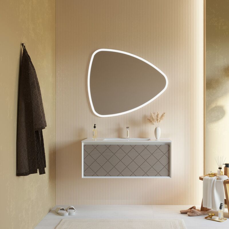 foto del prodotto kiamami valentina mobile bagno 100 cm sospeso grigio frassinato specchio a goccia miami
