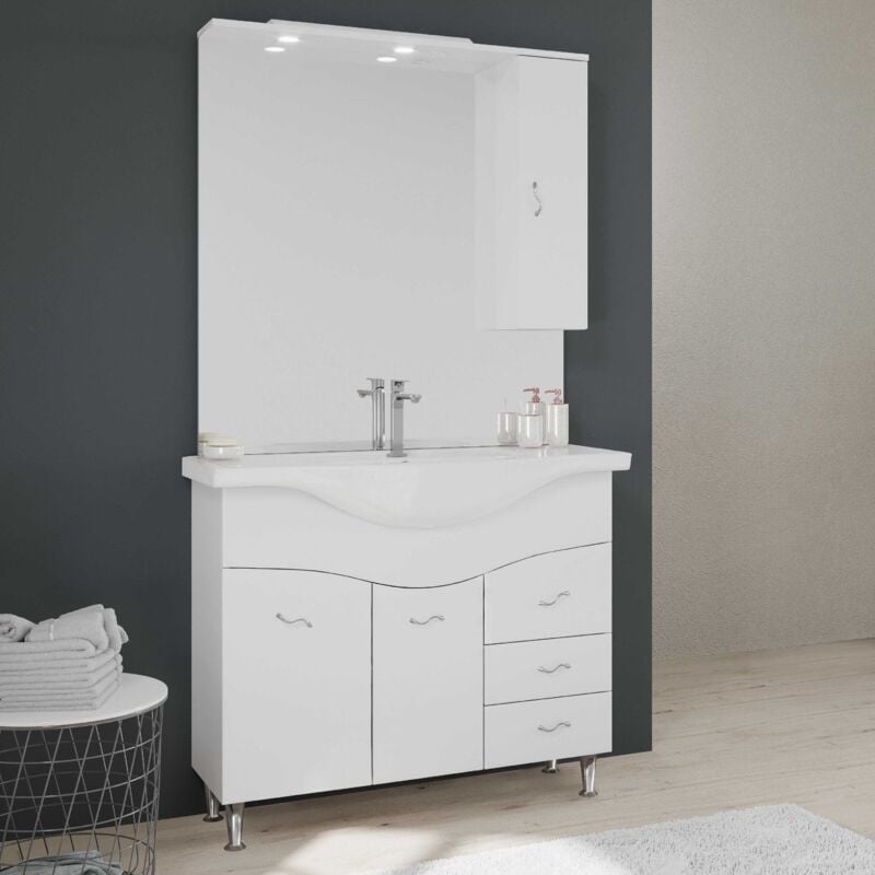 foto del prodotto kiamami valentina mobile bagno 106 cm classico con lavabo specchio e pensile bianco easy