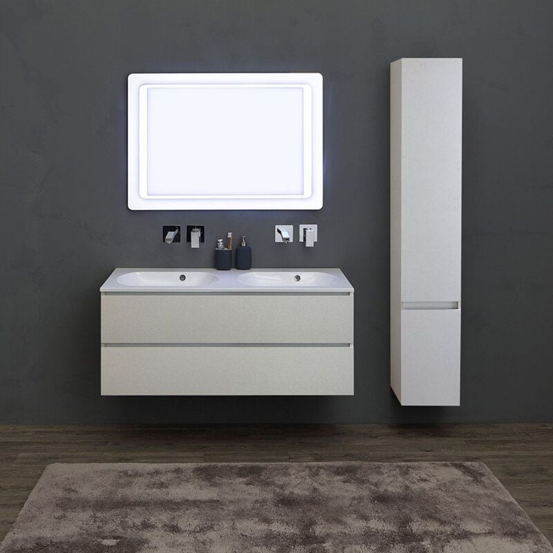 foto del prodotto kiamami valentina mobile bagno 120cm grigio perla con doppio lavabo e colonna valentina