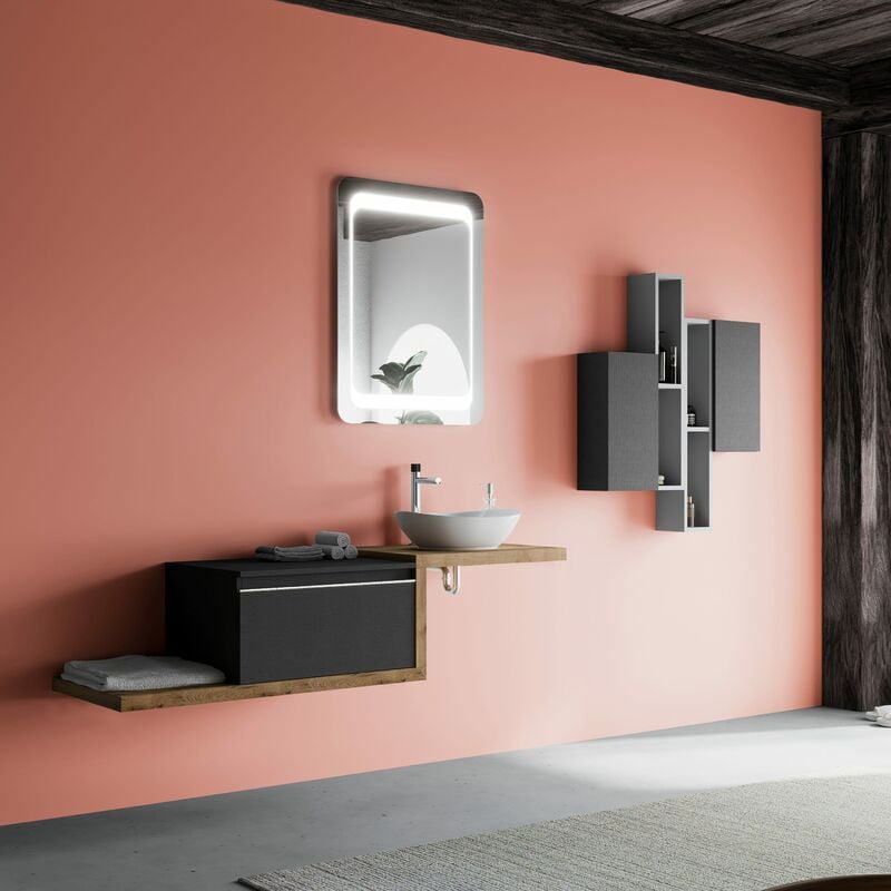 foto del prodotto kiamami valentina mobile bagno 160cm lavabo d arredo con top rovere naturale, specchio 60x80 lagos
