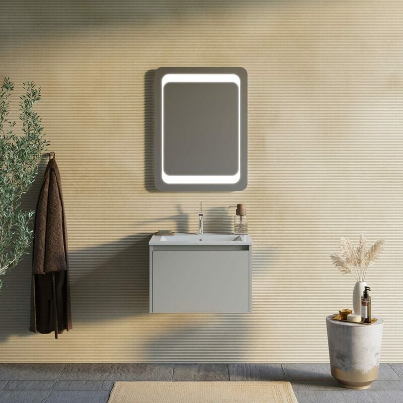 foto del prodotto kiamami valentina mobile bagno 60cm color sabbia, lavabo e specchio 60x80 monaco
