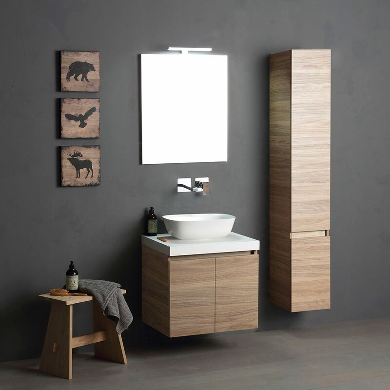 foto del prodotto kiamami valentina mobile bagno 60cm rovere naturale con lavabo tondo e colonna valentina
