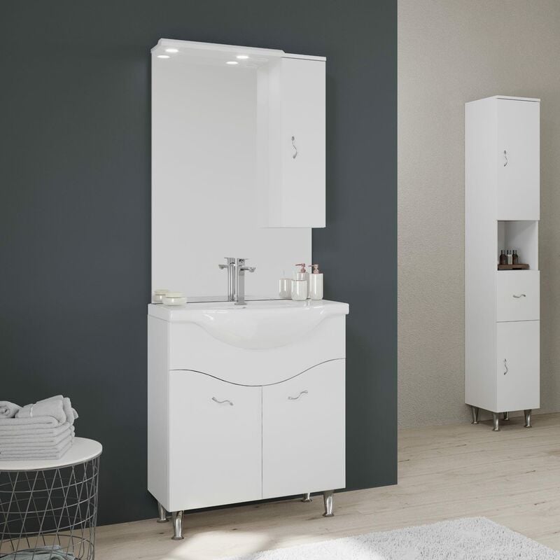 foto del prodotto kiamami valentina mobile bagno 75 cm 2 ante e pensile in bianco lucido easy