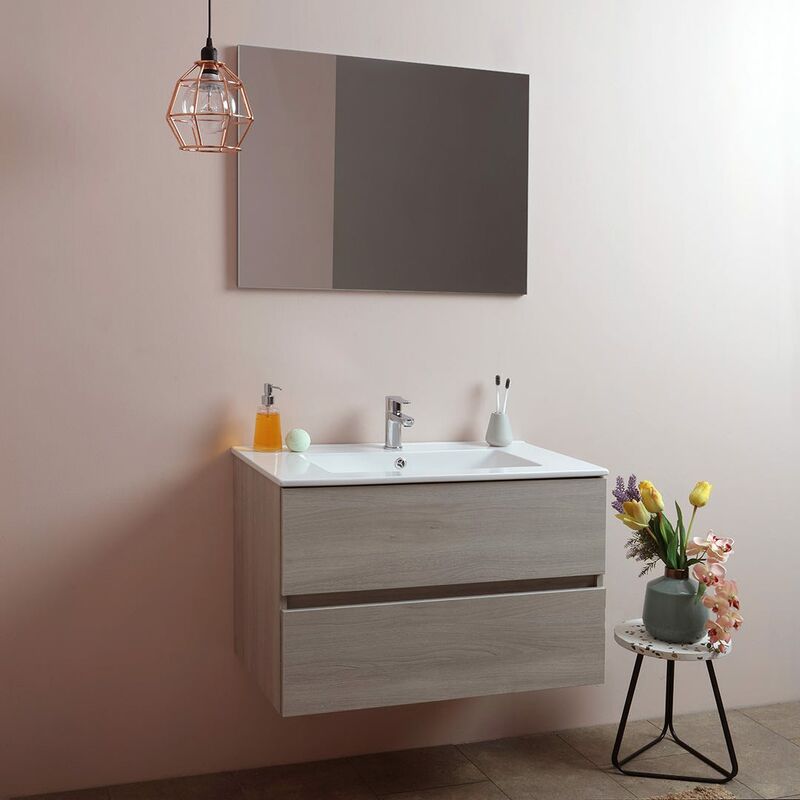 foto del prodotto kiamami valentina mobile bagno 80 cm con cassetti olmo leone lavabo in ceramica berlin