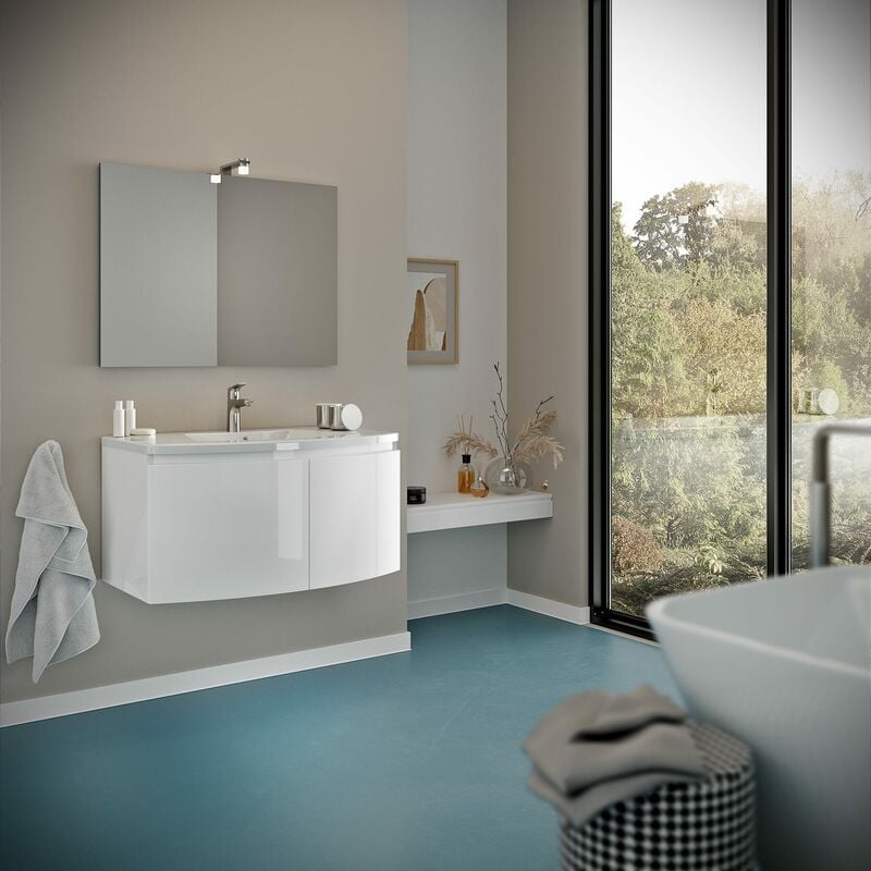 foto del prodotto kiamami valentina mobile bagno 80cm con frontale curvo e due ante bianco lucido garda