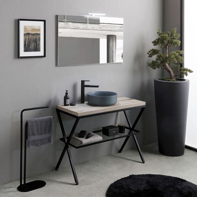 foto del prodotto kiamami valentina mobile bagno a terra 100cm con lavabo grigio e specchio manchester