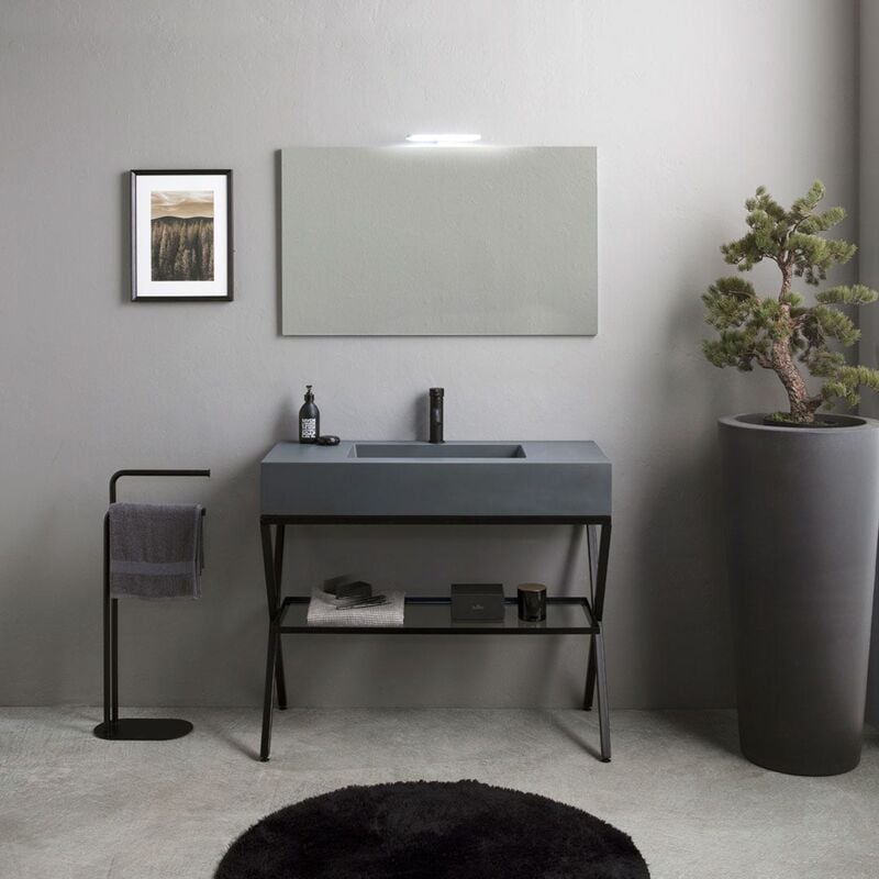 foto del prodotto kiamami valentina mobile bagno a terra 100cm con specchio e lavabo grigio manchester