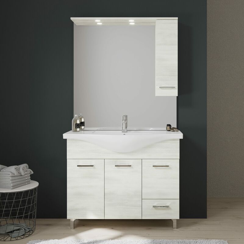 foto del prodotto kiamami valentina mobile bagno a terra 105cm pensile con specchio e luce bianco rimini