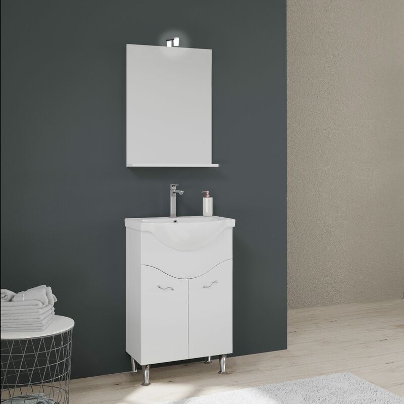 foto del prodotto kiamami valentina mobile bagno a terra 56,5 cm con lavabo e specchio bianco easy