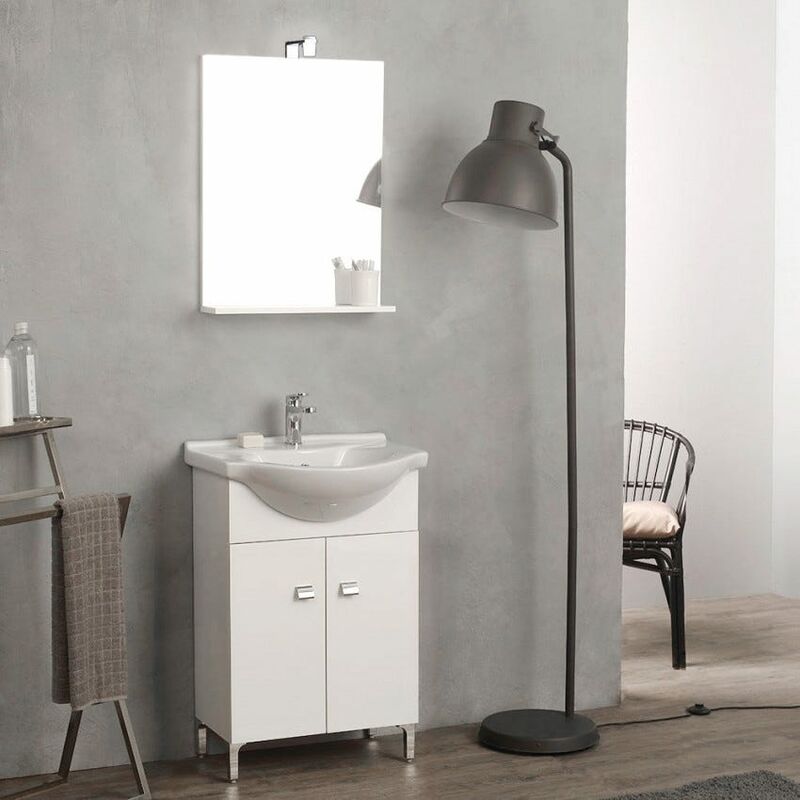 foto del prodotto kiamami valentina mobile bagno a terra 56 cm con lavabo e specchio bianco simply